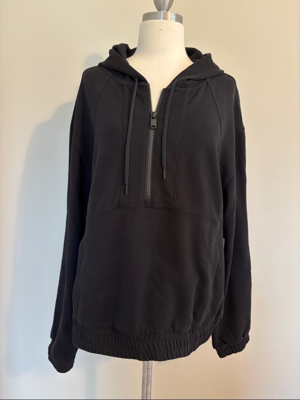 Athleta Retroterry Black Half-Zip Hooded Pullover Sweatshirt -L